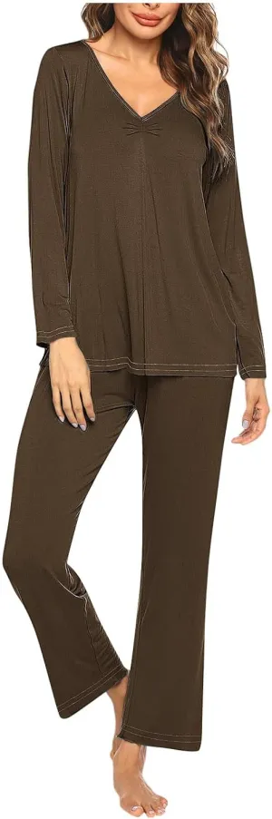 TANGNADE Ladies Pajamas Sets Long Sleeve V Neck Soft Sleepwear Pjs Sets Christmas Vacation Fashion Lounge Nightwear