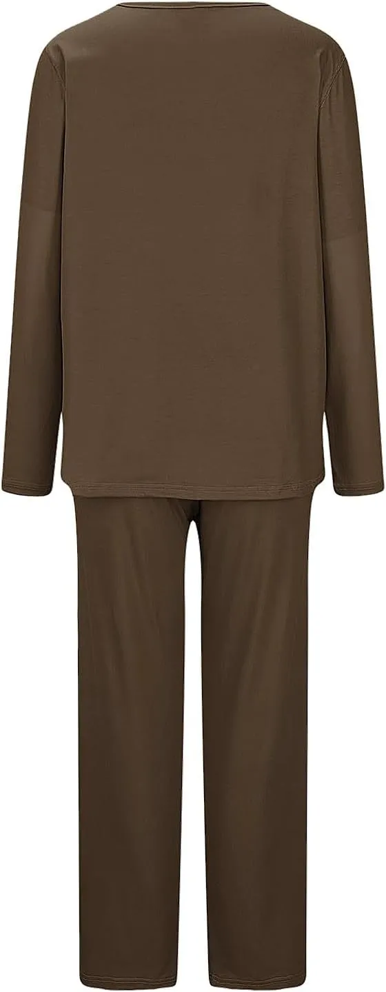 TANGNADE Ladies Pajamas Sets Long Sleeve V Neck Soft Sleepwear Pjs Sets Christmas Vacation Fashion Lounge Nightwear