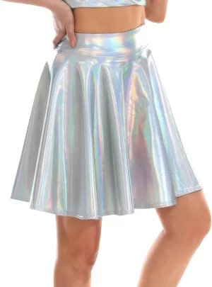 Tennis Skirts for Women Flared Casual Pleated Fashion A Line Women's Skirt Mini Shiny Skirt Mini Double Split
