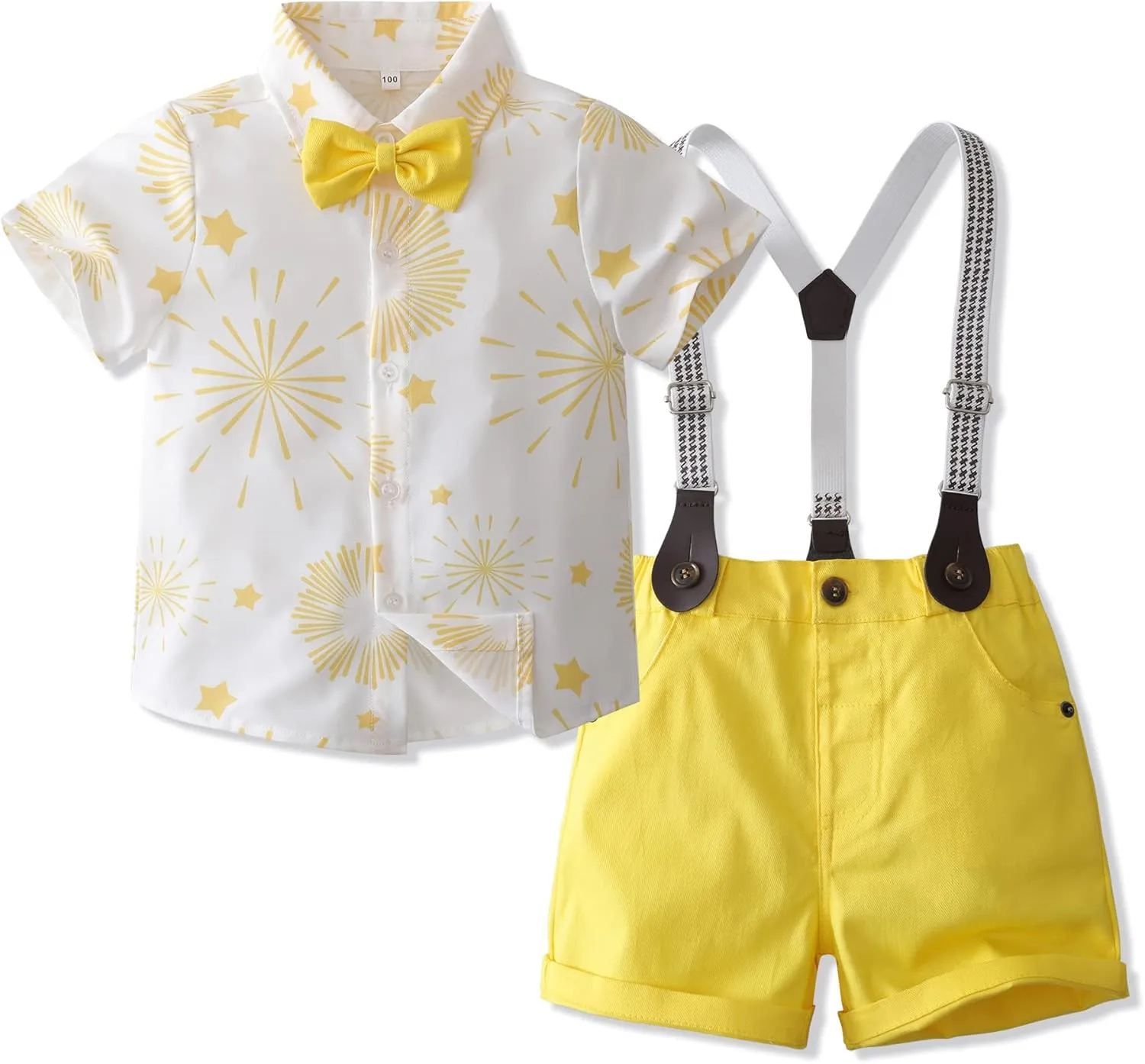 Tiepant Boy's Summer Dress Clothes Fireworks Printed Wedding Shorts Suit