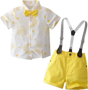 Tiepant Boy's Summer Dress Clothes Fireworks Printed Wedding Shorts Suit