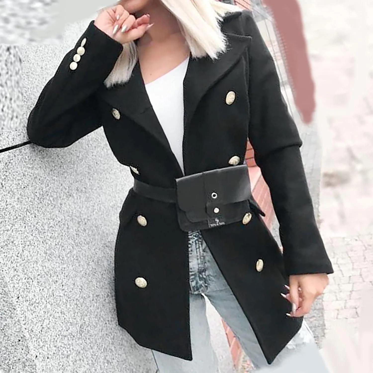 tuduoms Winter Women Lounge Long Shacket Single Breasted Wool Pea Coat Lapel Button Down Oversized Shirt Jacket Long Outwear