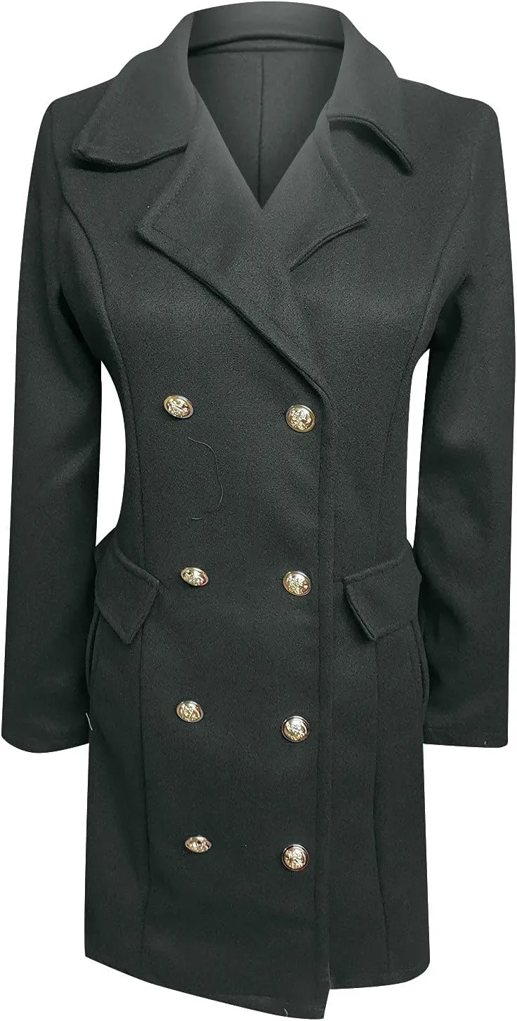 tuduoms Winter Women Lounge Long Shacket Single Breasted Wool Pea Coat Lapel Button Down Oversized Shirt Jacket Long Outwear