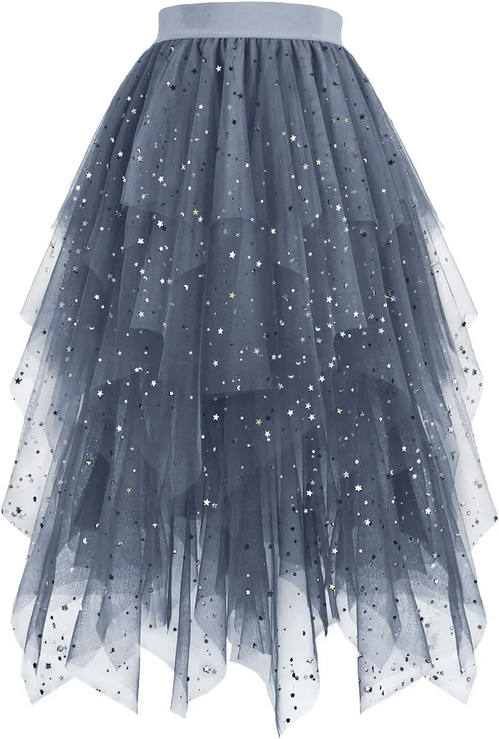 Tulle Skirts for Women Multi Layered Lace Mesh Midi Dress Elastic High Waist Irregular Hem A Line Flowy Skirt 2025