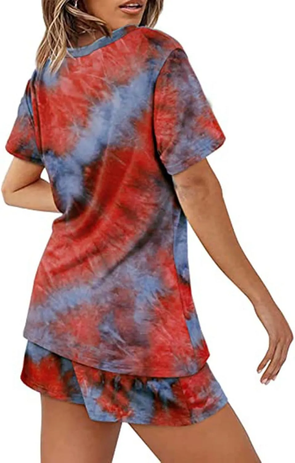Two Piece Summer Outfits 2 Piece Lounge Sets Casual Loose Fit Short Sleeve Top and Drawstring Shorts Loungewear
