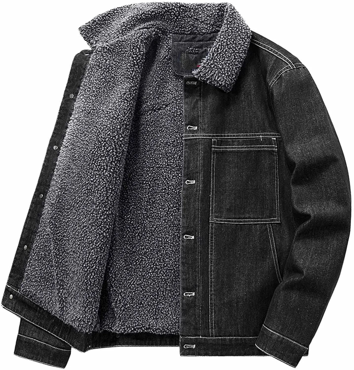 Uillui Men's Vintage Fleece Sherpa Lined Denim Trucker Jackets Button Down Denim Biker Jacket Thickened Winter Jean Coats