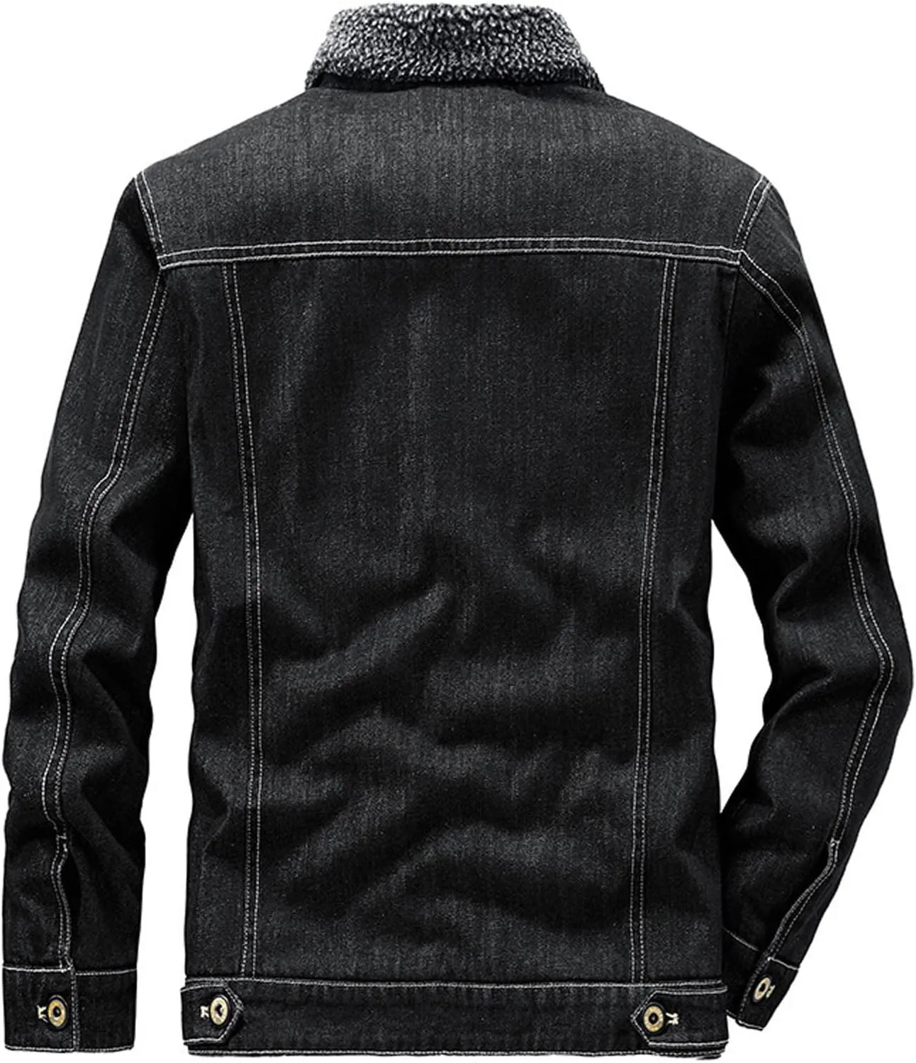 Uillui Men's Vintage Fleece Sherpa Lined Denim Trucker Jackets Button Down Denim Biker Jacket Thickened Winter Jean Coats