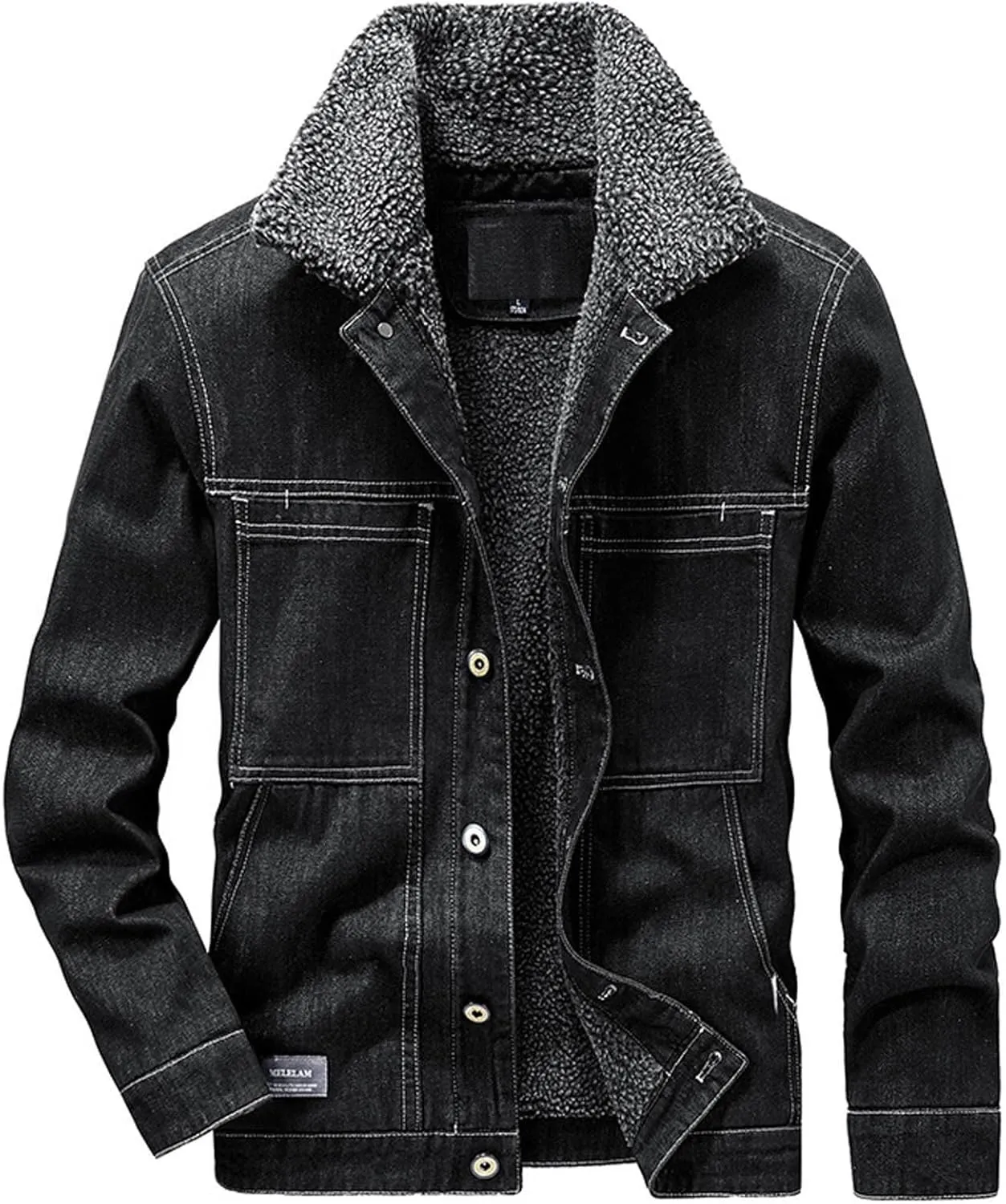 Uillui Men's Vintage Fleece Sherpa Lined Denim Trucker Jackets Button Down Denim Biker Jacket Thickened Winter Jean Coats