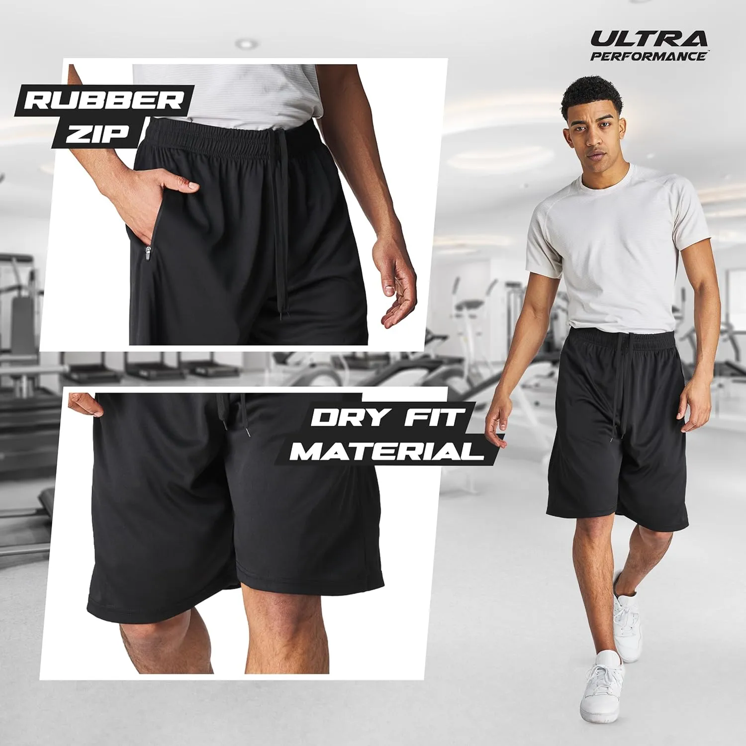 Ultra Performance Mens 5 Pack Athletic Running Shorts, Basketball Gym Workout Shorts for Men with Zippered Pockets