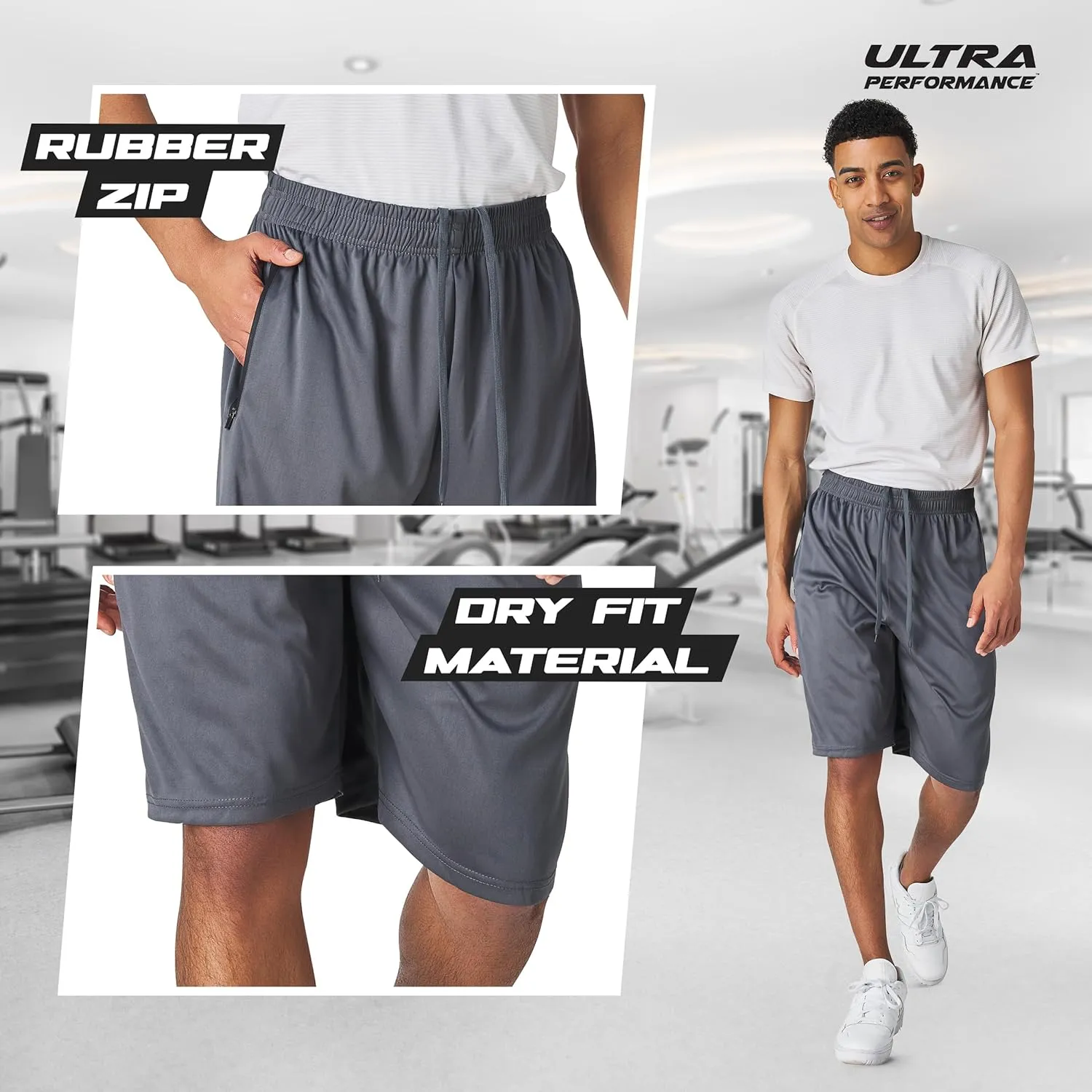 Ultra Performance Mens 5 Pack Athletic Running Shorts, Basketball Gym Workout Shorts for Men with Zippered Pockets