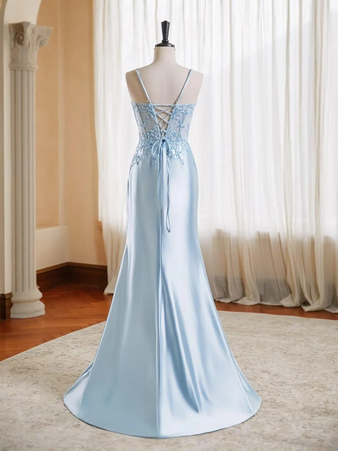 V Neck Satin Prom Dresses Long 2025 Mermaid Beaded Formal Dresses Pleated Evening Party Gown with Slit