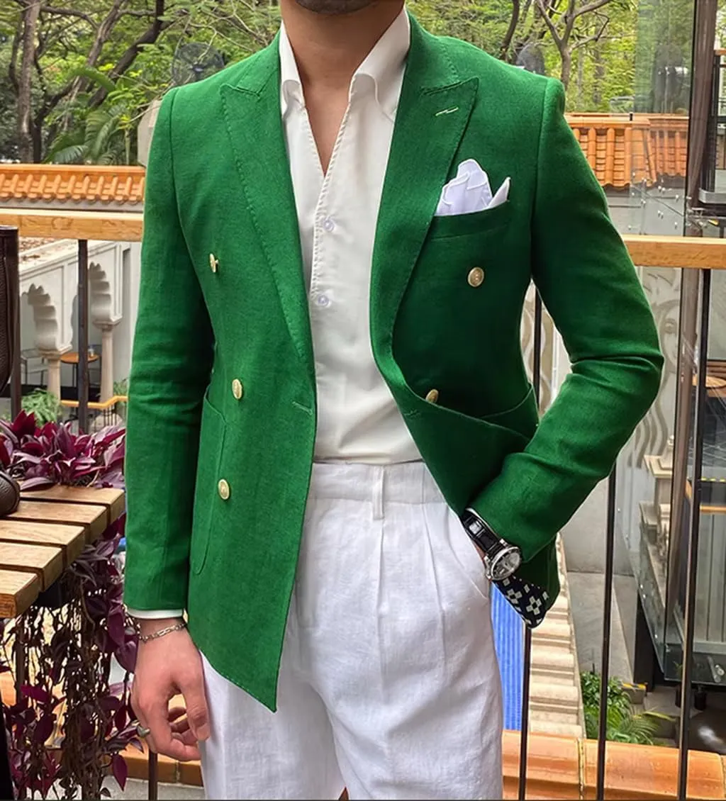 VENNYNG Men's Linen Blazer Summer Jacket Beach Casual Sport Coat Tailored Fit Double Breasted Blazer Six-Buttons