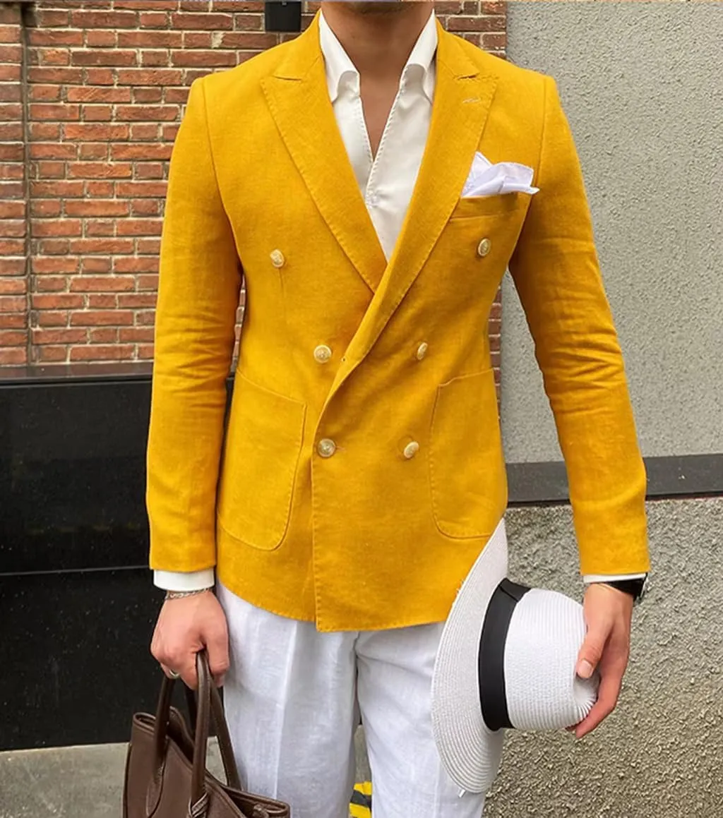 VENNYNG Men's Linen Blazer Summer Jacket Beach Casual Sport Coat Tailored Fit Double Breasted Blazer Six-Buttons