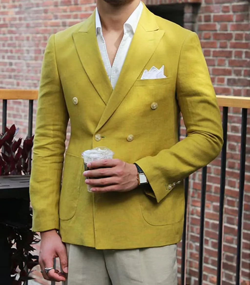 VENNYNG Men's Linen Blazer Summer Jacket Beach Casual Sport Coat Tailored Fit Double Breasted Blazer Six-Buttons