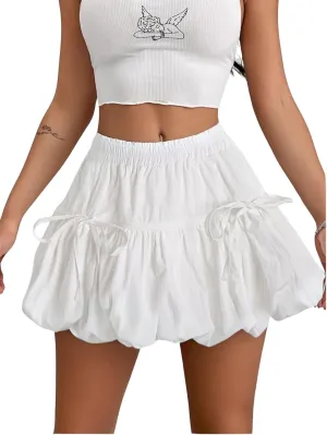 Verdusa Women's Bubble Skirt Ruffled Pleated Mini Skirt Elastic Waist Short Skater Skirts
