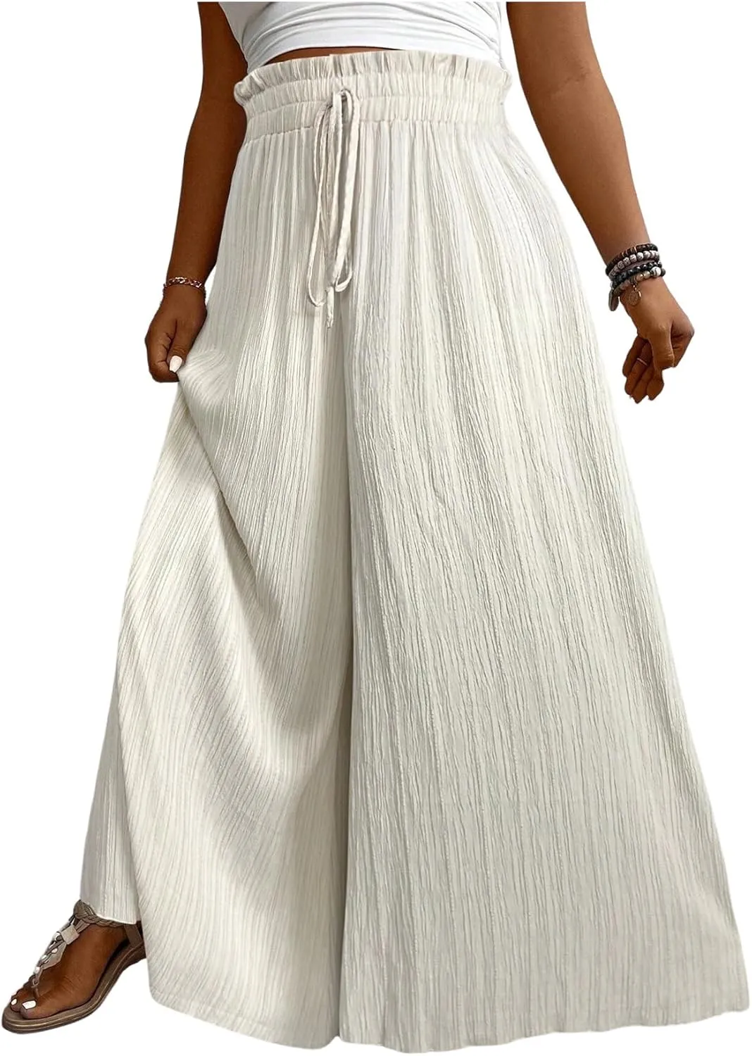 Verdusa Women's Plus Size Wide Leg Palazzo Pants Paperbag High Waisted Loose Trousers