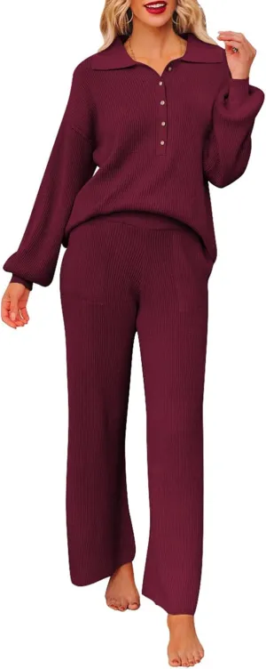 Viottiset Women's 2 Piece Outfits Knit Sweater Lounge Set Long Sleeve Casual Sweatsuit