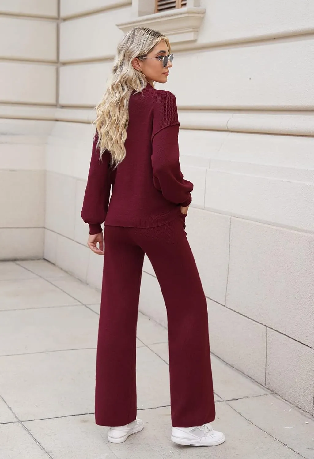 Viottiset Women's 2 Piece Outfits Knit Sweater Lounge Set Long Sleeve Casual Sweatsuit