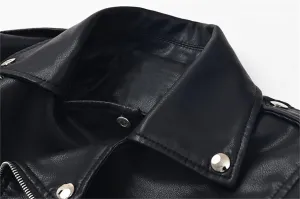 VIVICOLOR Faux Leather Crop Jacket for Women Slim PU Leather Short Coat Women's Belted Moto Biker Zip Leather Jacket