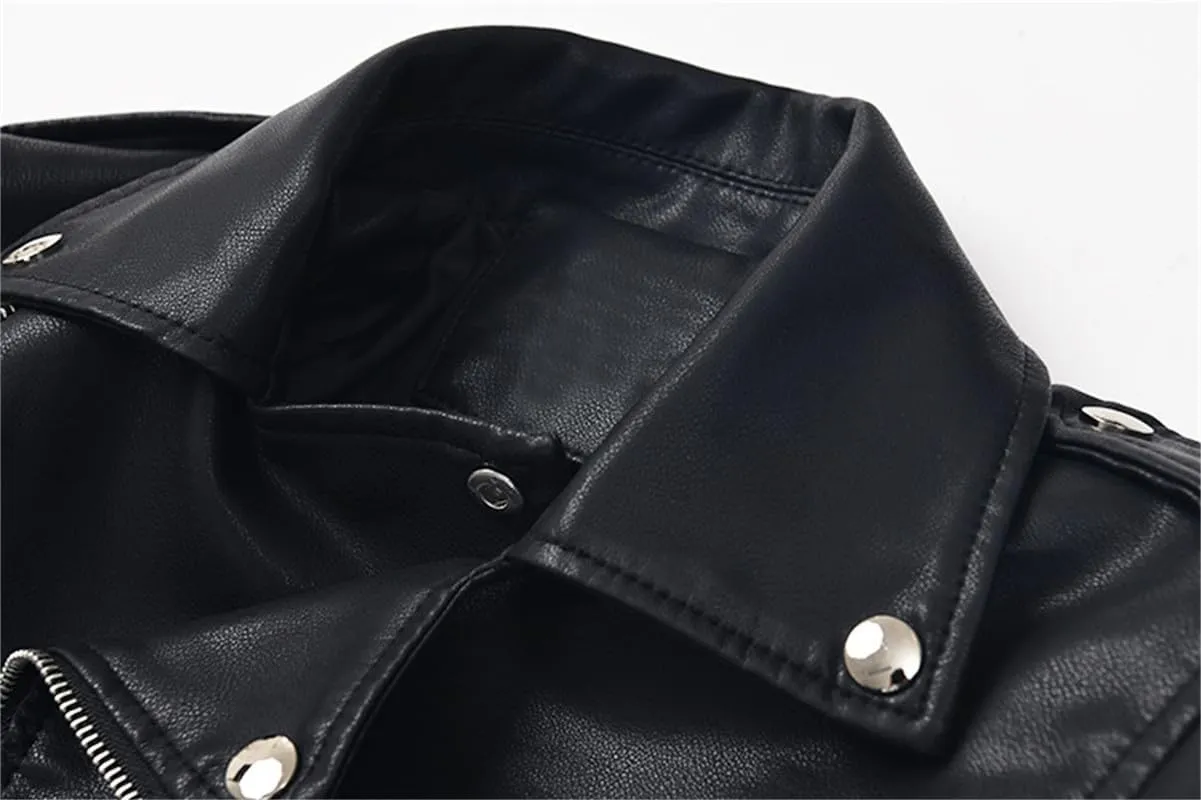 VIVICOLOR Faux Leather Crop Jacket for Women Slim PU Leather Short Coat Women's Belted Moto Biker Zip Leather Jacket