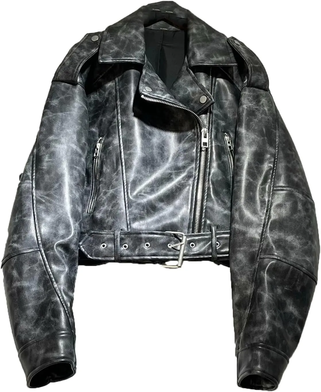 VIVICOLOR Womens Leather Belted Crop Coat Moto Biker PU Leather Jackets Motorcycle Faux Leather Slim Short Coats