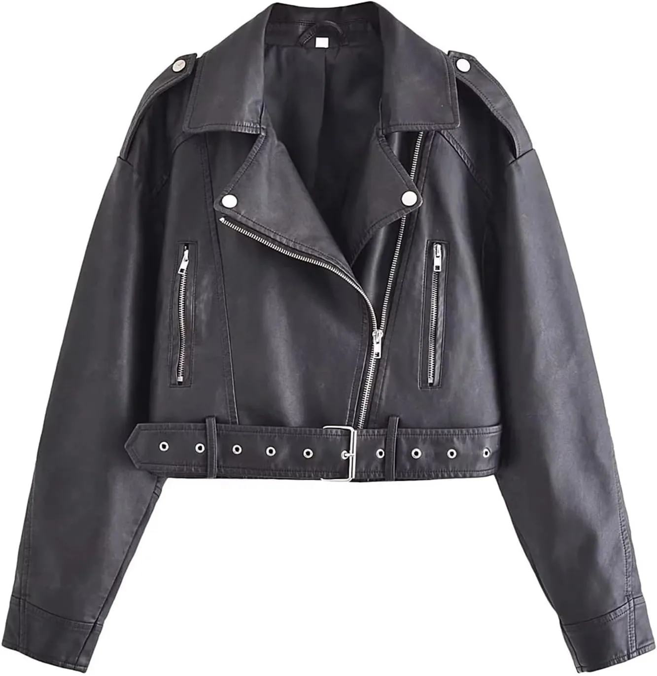 VIVICOLOR Womens Leather Belted Crop Coat Moto Biker PU Leather Jackets Motorcycle Faux Leather Slim Short Coats