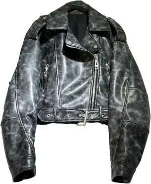 VIVICOLOR Womens Leather Belted Crop Coat Moto Biker PU Leather Jackets Motorcycle Faux Leather Slim Short Coats