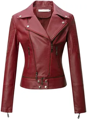 VIVICOLOR Women's Leather Textured Cropped Jacket Ladies Faux Leather Moto Biker Jacket, Asymmetrical Short Leather Coat