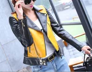 VIVICOLOR Women's Leather Textured Cropped Jacket Ladies Faux Leather Moto Biker Jacket, Asymmetrical Short Leather Coat