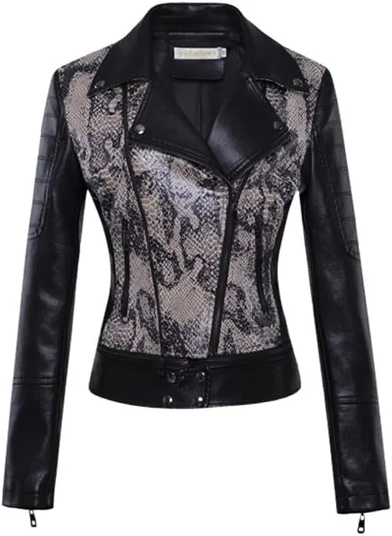 VIVICOLOR Women's Leather Textured Cropped Jacket Ladies Faux Leather Moto Biker Jacket, Asymmetrical Short Leather Coat