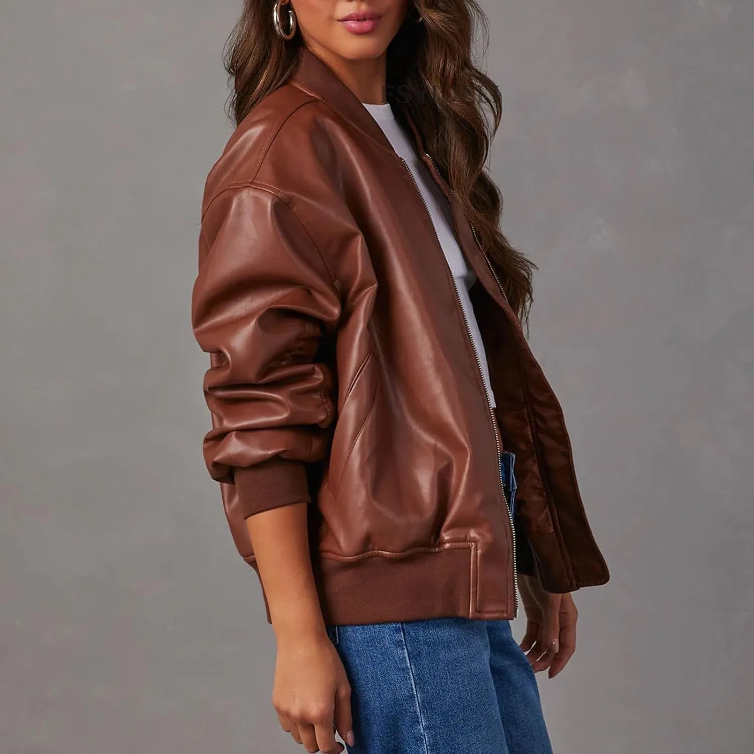 VOIKERDR Leather Jacket Women Moto Jackets Pu Leather Blazer Biker Jacket Faux Leather Jackets Outerwear