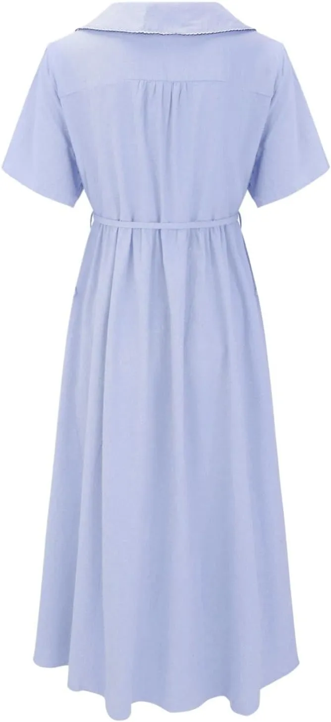 Wedding Guest Dress for Women Button Down Collared Maxi Dresses Casual Fashion Flowy Flutter Swing Dress 2025