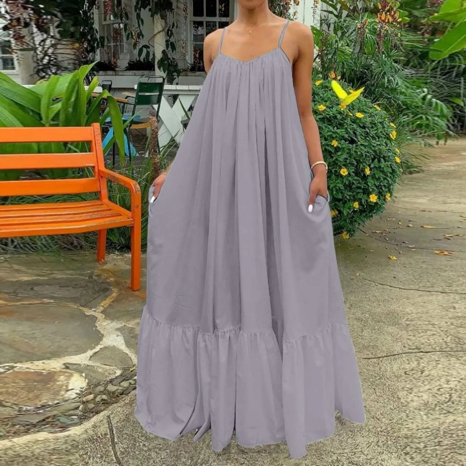 Wedding Guest Dress for Women Sexy Spaghetti Strap Backless Maxi Dress Summer Flowy Swing Dresses Fashion 2025