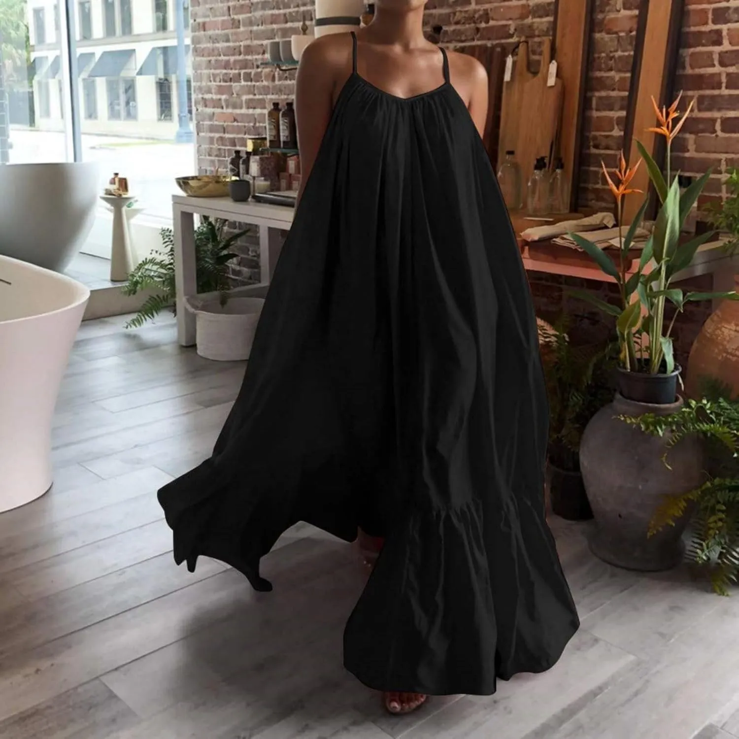 Wedding Guest Dress for Women Sexy Spaghetti Strap Backless Maxi Dress Summer Flowy Swing Dresses Fashion 2025