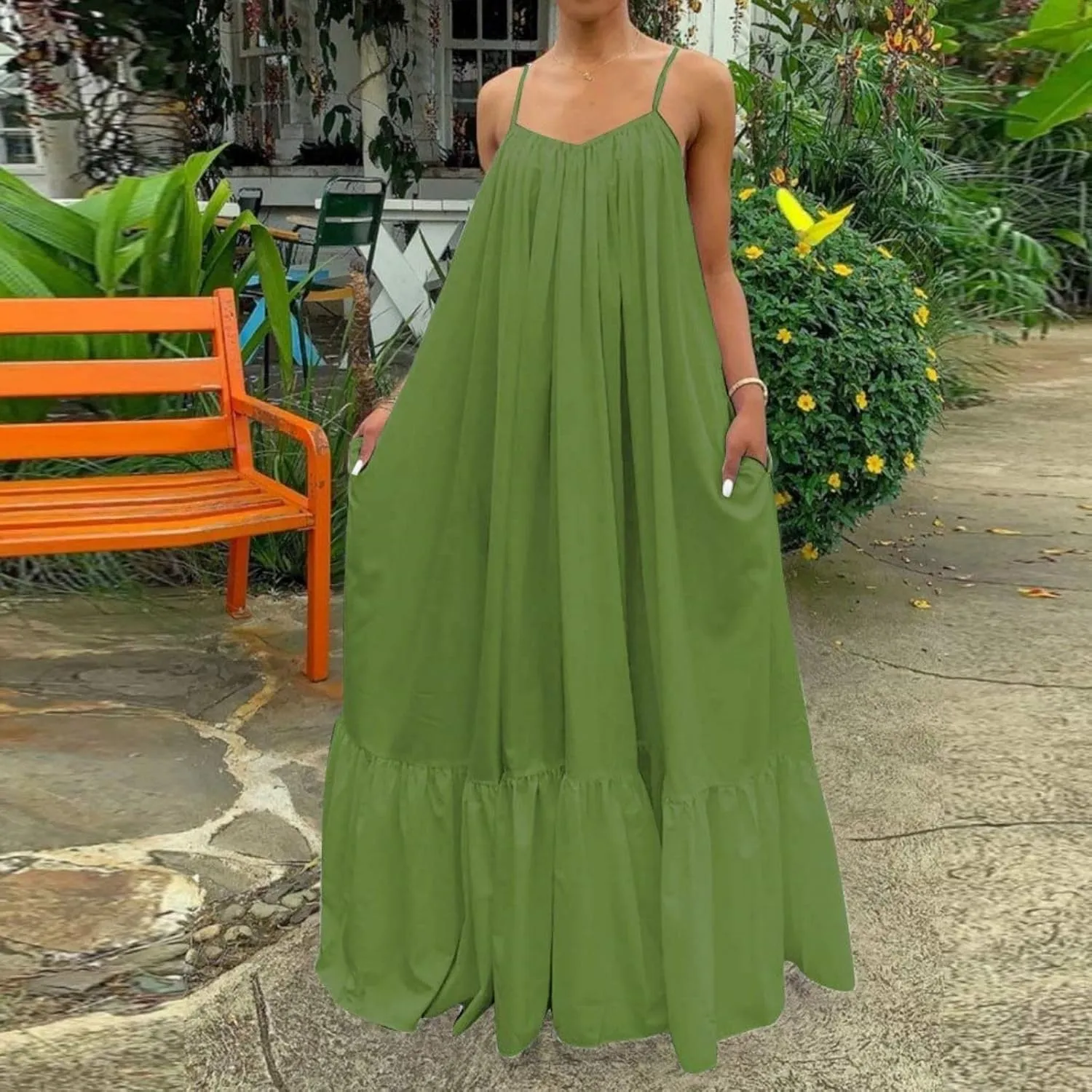 Wedding Guest Dress for Women Sexy Spaghetti Strap Backless Maxi Dress Summer Flowy Swing Dresses Fashion 2025