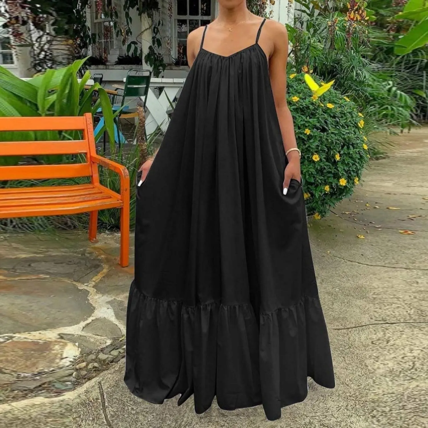 Wedding Guest Dress for Women Sexy Spaghetti Strap Backless Maxi Dress Summer Flowy Swing Dresses Fashion 2025