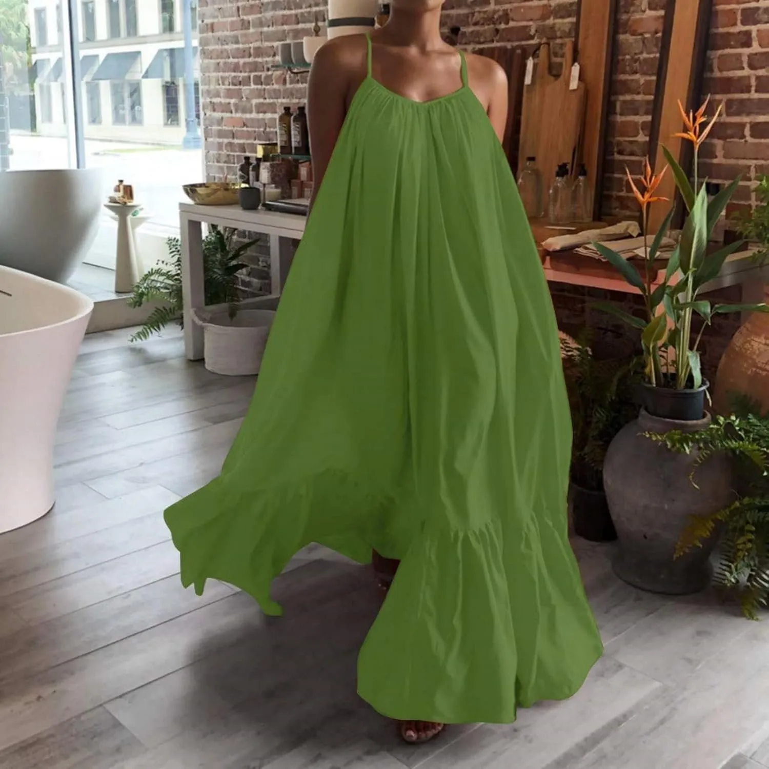 Wedding Guest Dress for Women Sexy Spaghetti Strap Backless Maxi Dress Summer Flowy Swing Dresses Fashion 2025