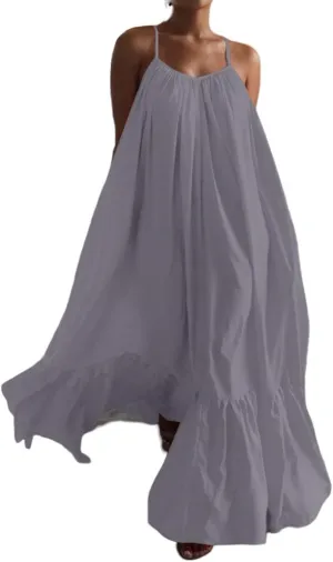 Wedding Guest Dress for Women Sexy Spaghetti Strap Backless Maxi Dress Summer Flowy Swing Dresses Fashion 2025