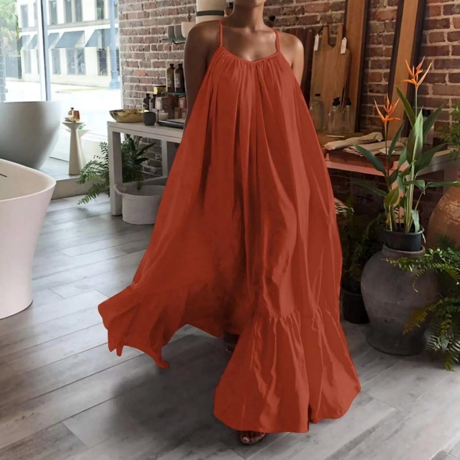 Wedding Guest Dress for Women Sexy Spaghetti Strap Backless Maxi Dress Summer Flowy Swing Dresses Fashion 2025