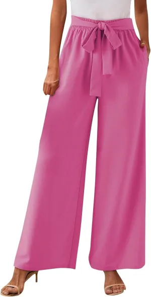 Wide Leg Dress Pants for Women Paperbag High Waisted Business Casual Pants Palazzo Lounge Pants Trousers with Pockets