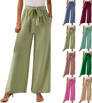 Wide Leg Dress Pants for Women Paperbag High Waisted Business Casual Pants Palazzo Lounge Pants Trousers with Pockets
