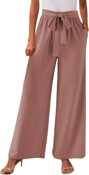 Wide Leg Dress Pants for Women Paperbag High Waisted Business Casual Pants Palazzo Lounge Pants Trousers with Pockets