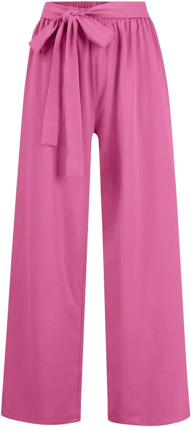 Wide Leg Dress Pants for Women Paperbag High Waisted Business Casual Pants Palazzo Lounge Pants Trousers with Pockets