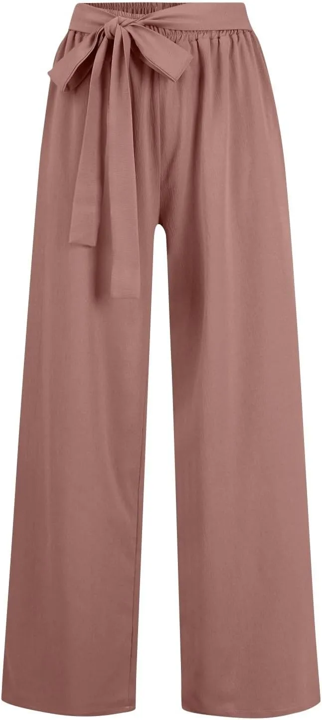 Wide Leg Dress Pants for Women Paperbag High Waisted Business Casual Pants Palazzo Lounge Pants Trousers with Pockets