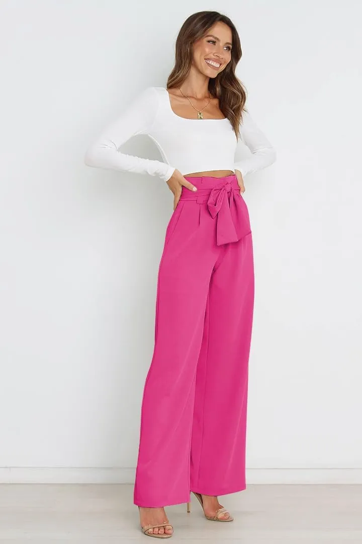 Wide Leg Dress Pants Womens Paperbag High Waisted Belted Business Casual Work Pants