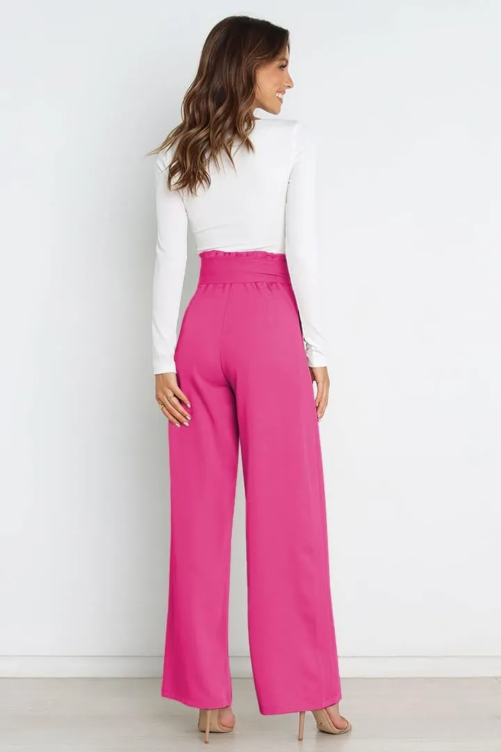 Wide Leg Dress Pants Womens Paperbag High Waisted Belted Business Casual Work Pants