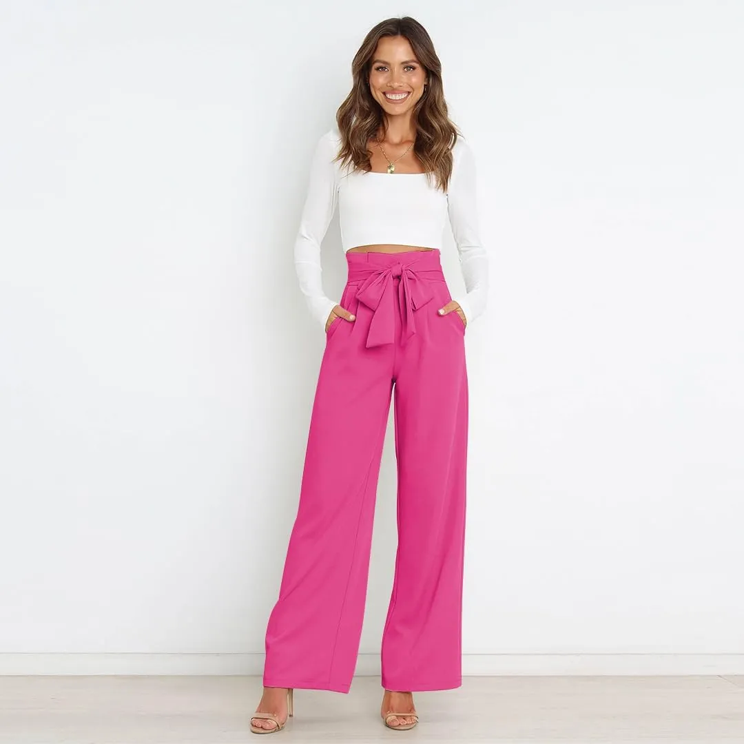 Wide Leg Dress Pants Womens Paperbag High Waisted Belted Business Casual Work Pants