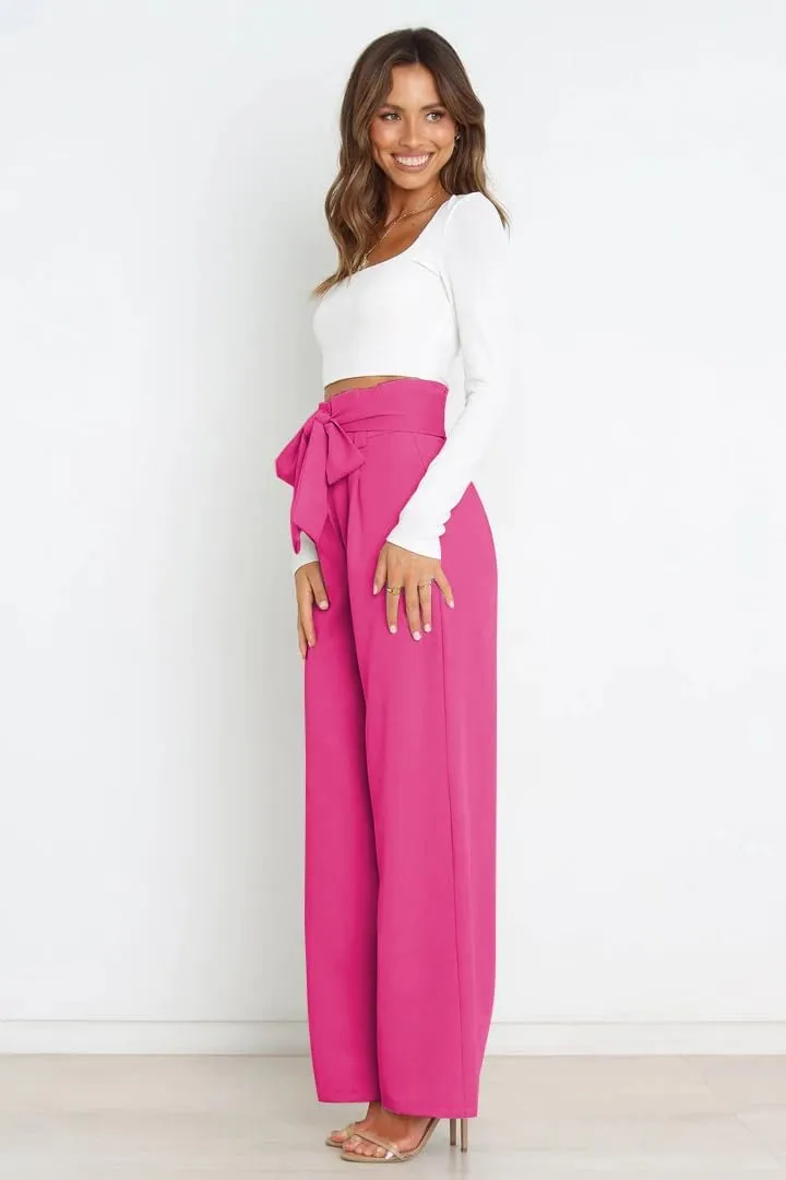 Wide Leg Dress Pants Womens Paperbag High Waisted Belted Business Casual Work Pants