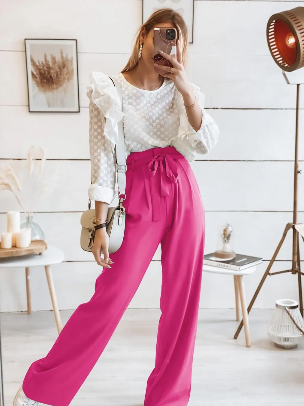 Wide Leg Dress Pants Womens Paperbag High Waisted Belted Business Casual Work Pants