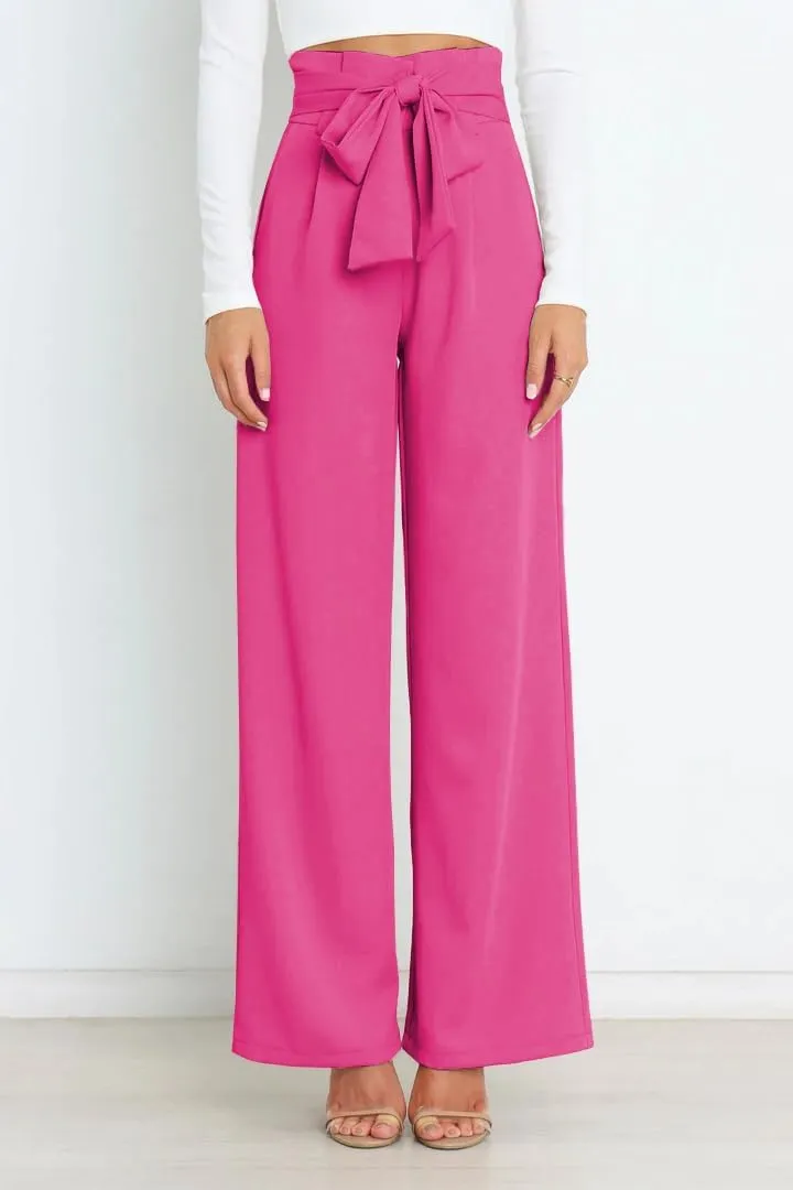 Wide Leg Dress Pants Womens Paperbag High Waisted Belted Business Casual Work Pants